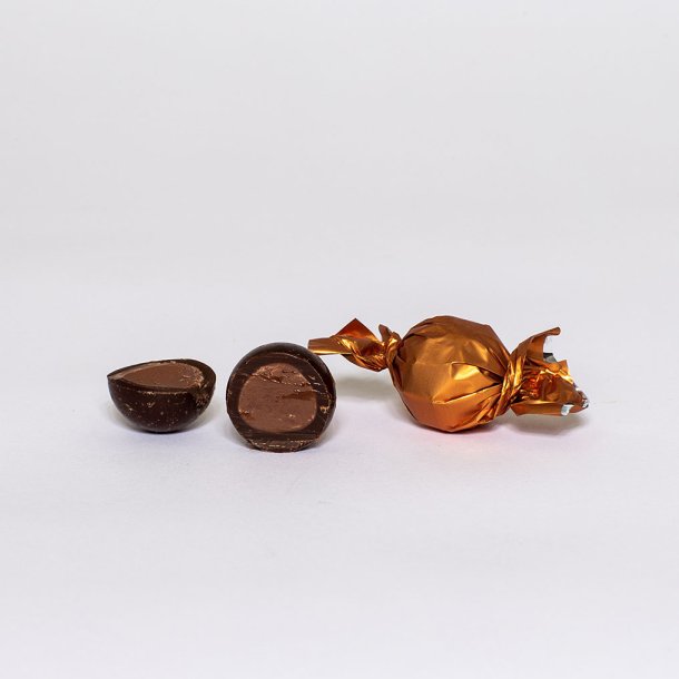 Luksus chokoladekugle m/logo, bronze m/mrk &amp; karamelcreme