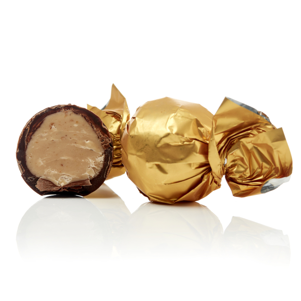 Bulk, Chokoladekugler GULD, m&oslash;rk/hasseln&oslash;d 1kg