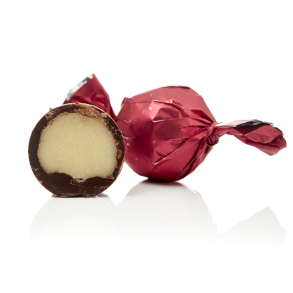 Bulk, Chokoladekugler RØD, mørk/marcipancreme 1kg