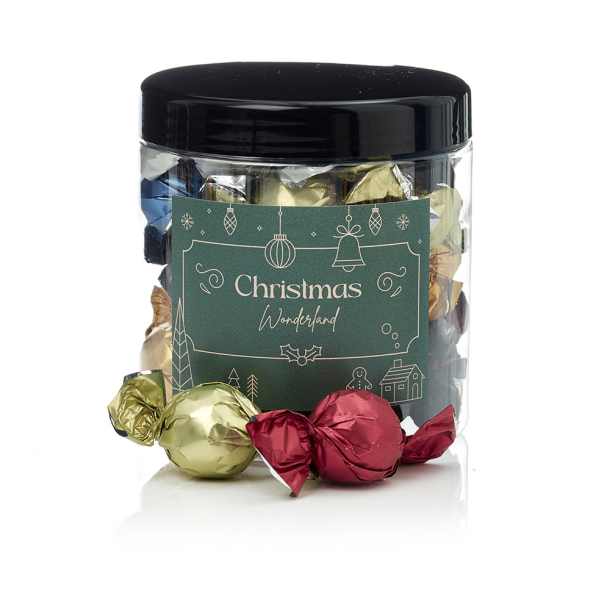 Plastb&oslash;tte 750ml -  Luksus chokoladekuglemix 330g - Christmas Wonderland