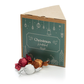 Trekantet æske, natur - Luksus chokoladekuglemix 550g - Christmas Wonderland