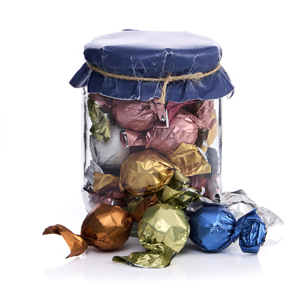 Glas m. h�tte m/luksus chokoladekuglemix 205g - Gl�delig Jul