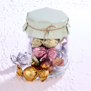 Glas m. h�tte m/luksus chokoladekuglemix 205g - Happy Easter