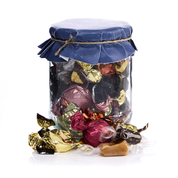 Glas m. h�tte m/hyggemix 160g - Gl�delig Jul