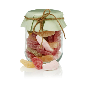 Glas m. hætte m/Skumnisser og julevingummier 215g - Christmas Wonderland