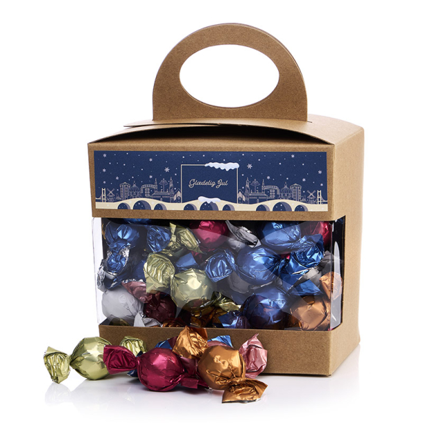 Kasse m. rude m/luksus chokoladekuglemix 1500g - Gl�delig Jul