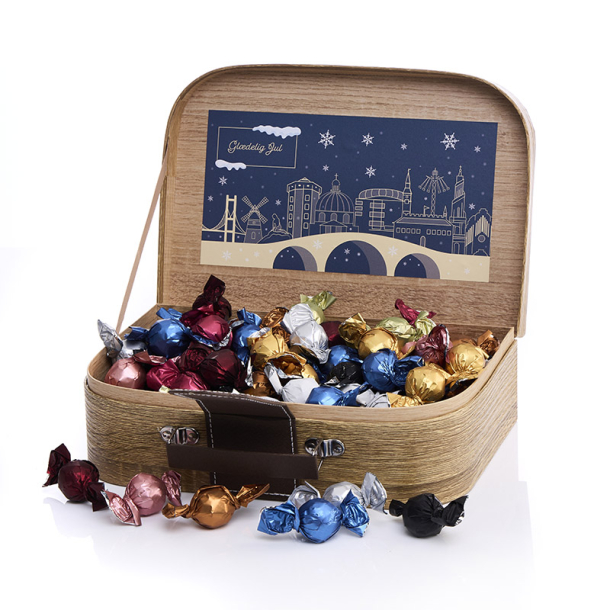 Gavekuffert mellem m/luksus chokoladekuglemix 1000 - Gl�delig Jul