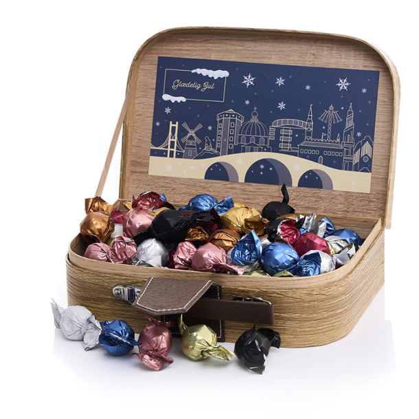 Gavekuffert stor m/luksus chokoladekuglemix 1500g - Gl�delig Jul