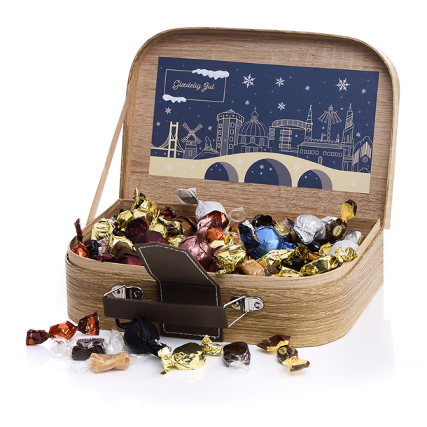 Gavekuffert stor m/hyggemix 1150g - Gl�delig Jul