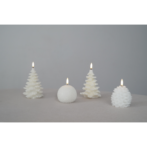 Uyuni jule LED lys, 2 juletræer, 1 snebold & 1 kogle - hvid, batterier & fjernbetjening