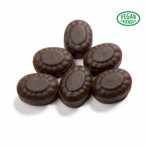 Slik med logo vingummi sød lakrids - 3 farvetryk